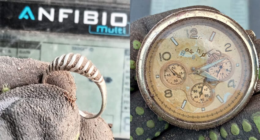 Anfibio Multi Dedektörle Gümüş Yüzükler ve Saat